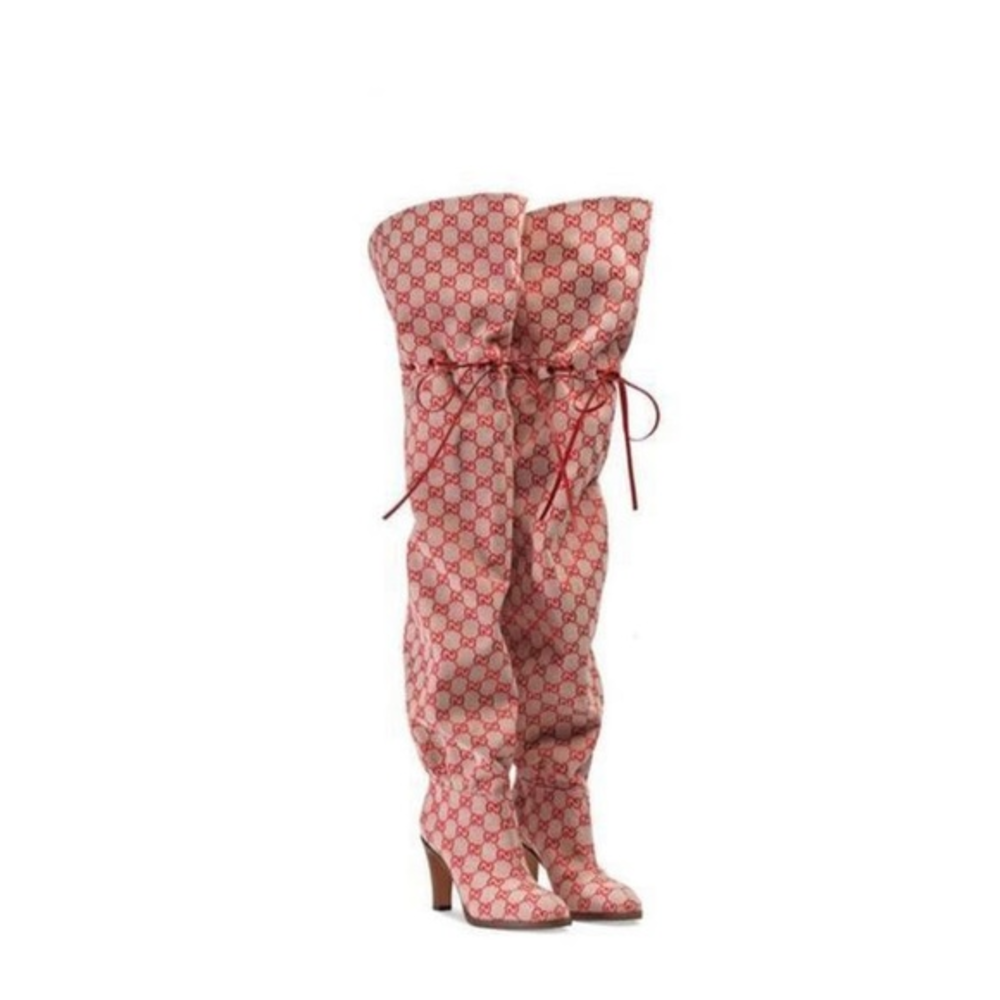 Gucci Red Patterned Heeled Boots - image 1